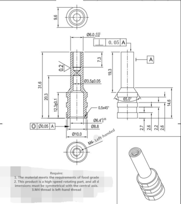قطعات ماشینکاری تراش CNC الکتروفورزیس، مهره پرچ شش گوش 6x31.6mm
